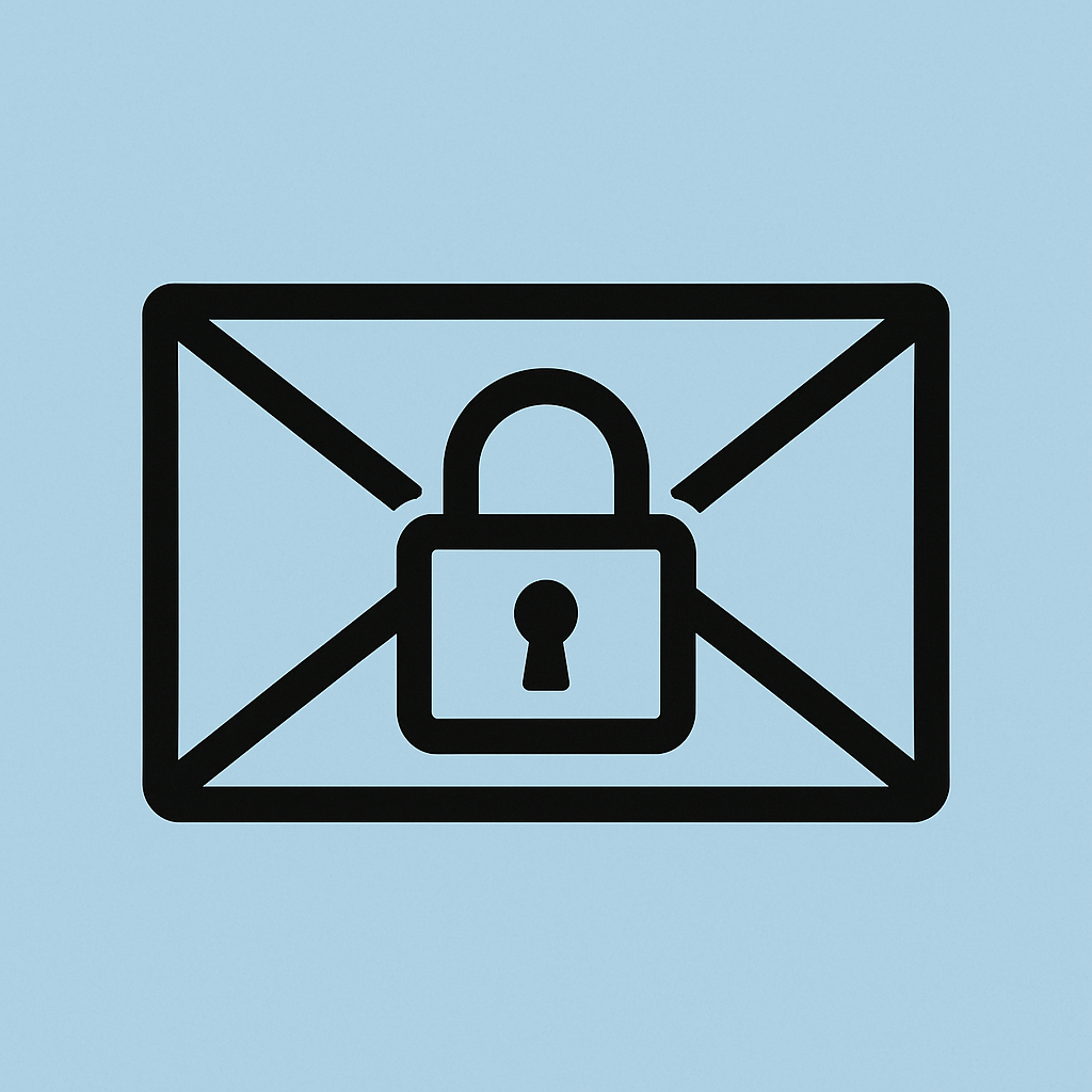 A simple lock icon placed over an email envelope, representing secure and trusted email communication.